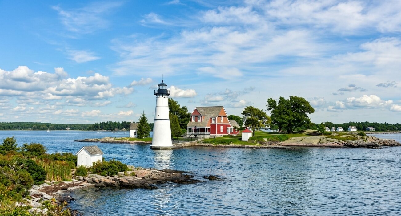 Lighthouse and coastal home in the United States representing EB5 lawyer services for investor green card applicants