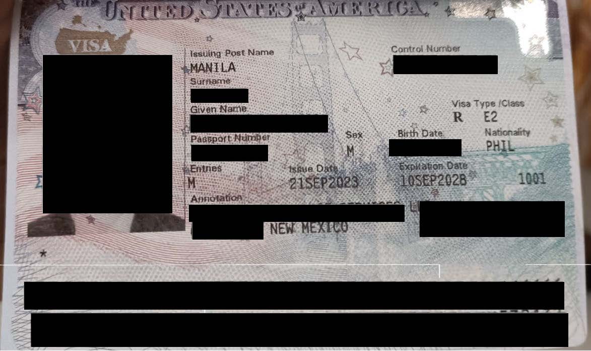 5-Year E-2 treaty investor visa issued to a filipino citizen