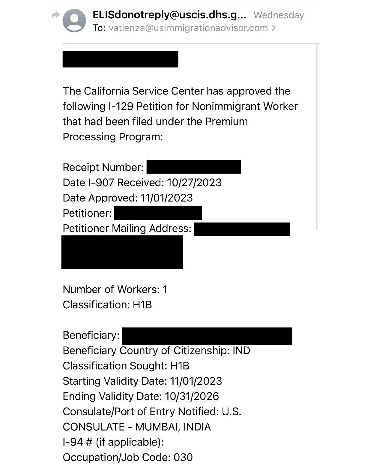 Two H-1B petitions approved for a technical architect and technical lead for a global multi-cloud governance provider