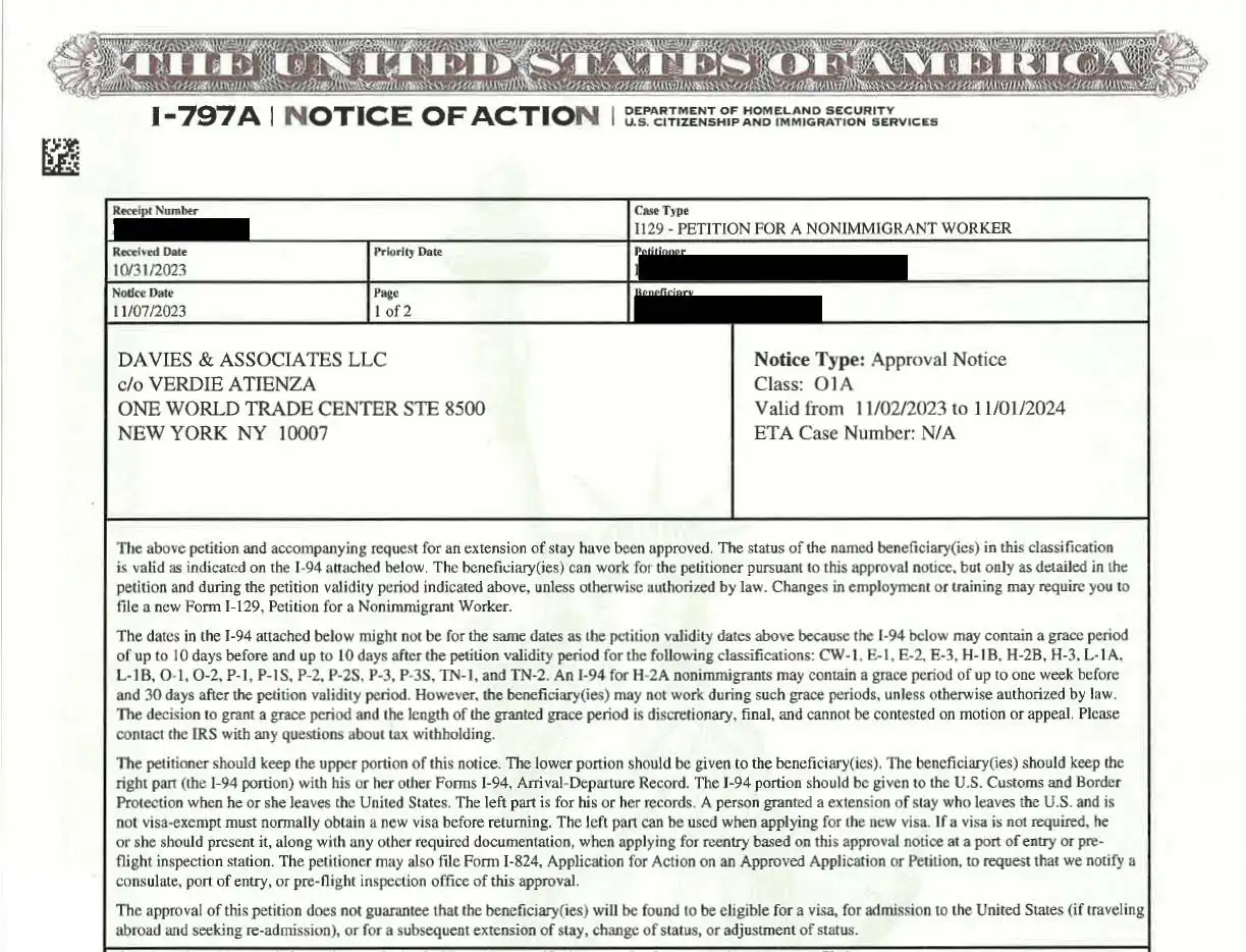 O-1A Extension petition for an Armenian citizen