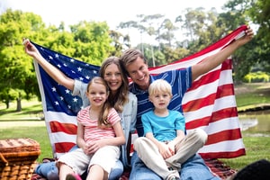 Family with USA flag